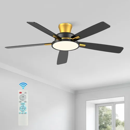 Vista 16 de TALOYA Ventiladores de techo con luces y control remoto, ventilador de techo de perfil bajo de 46 pulgadas con luz, montaje al ras, reversible, Negro