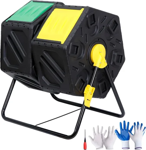 Vista 9 de F2C Vaso de compostaje de 18.5 galones, contenedor de compostaje para todas las estaciones, sin BPA, cámara giratoria única, con 2 puertas