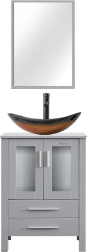 Vista 26 de eclife Tocador de Baño Moderno de 24" Combo Lavabo Gabinete Independiente con Puerta de Cierre Suave, Sin Lavabo de Recipiente, Grifo, Desagüe