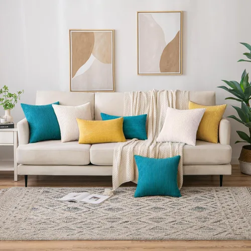 Vista 6 de EMEMA Juego de 2 fundas de cojín rectangulares de pana suave a rayas, fundas de almohada de primavera para sofá, dormitorio, silla o automóvil, 12 x