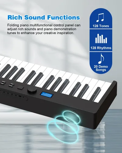 Vista 4 de Teclado de piano plegable de 88 teclas, teclado de piano portátil con tecla semipesada estándar, piano plegable con soporte Bluetooth/MIDI