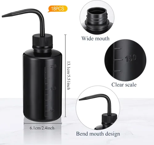 Vista 2 de Zubebe 18 botellas de agua de 8.5 fl oz para lavado de tatuajes, botellas de agua de plástico a granel con etiquetas de escala de boca estrecha