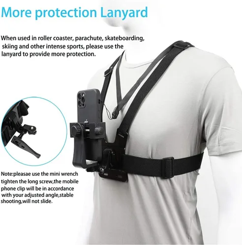 Vista 5 de PellKing Mobile Phone Chest Mount Harness Strap Holder Cell Phone Clip Action Camera POV for Samsung iPhone Plus etc