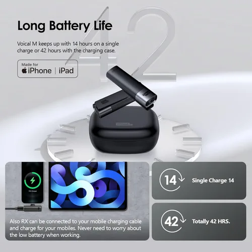 Vista 3 de PIXEL Micrófono inalámbrico Lavalier (certificado MFi), paquete de 2 micrófonos de solapa compatibles con todos los dispositivos Lightning. Plug and