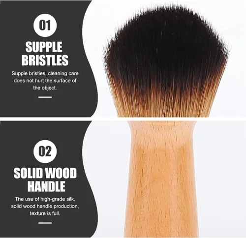 Vista 3 de Juego de 2 cepillos de mango de madera para limpiar figuras, estatuas e instrumentos musicales, herramienta de limpieza de cerdas suaves