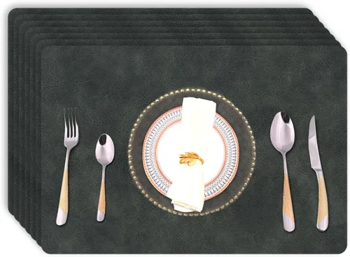 Vista 20 de Juego de 4 manteles individuales de piel sintética con esquinas redondeadas, lavables y lavables, impermeables y resistentes al aceite, resistentes