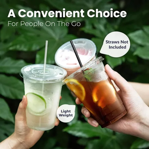 Vista 5 de Fit Meal Prep Paquete de 50 vasos de plástico transparente de 9 onzas con tapas planas, tazas desechables para café helado, sin BPA, taza de batido