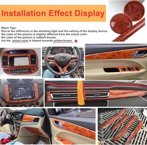 Vista 6 de Vinilo autoadhesivo de grano de madera de alto brillo para el interior del automóvil, calcomanías autoadhesivas de película DIY, rollo impermeable