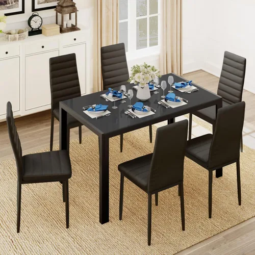 Vista 15 de Gizoon Juego de mesa de comedor de vidrio de 3 piezas, mesa de cocina y sillas para 2, conjuntos modernos de cuero PU para el hogar, cocina, sala