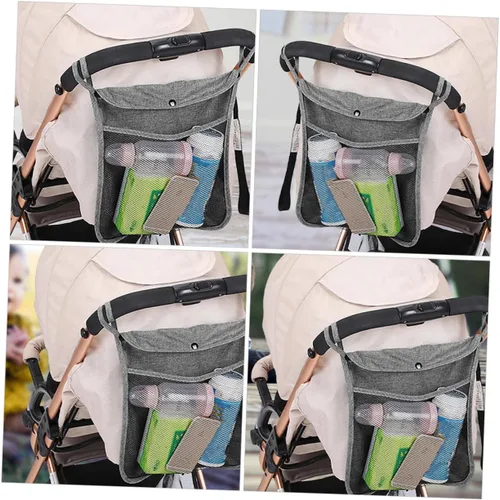 Vista 3 de BESPORTBLE 2pcs Stroller Hanging Storage Bags Linen Mesh Organizer with Heavy Duty Handles for Side Stroller Pouch Portable Essentials Holder for