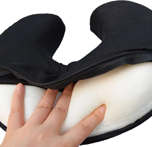 Vista 4 de Almohada de viaje en forma de U de espuma viscoelástica Soporte para el cuello Cojín de reposacabezas (negro)