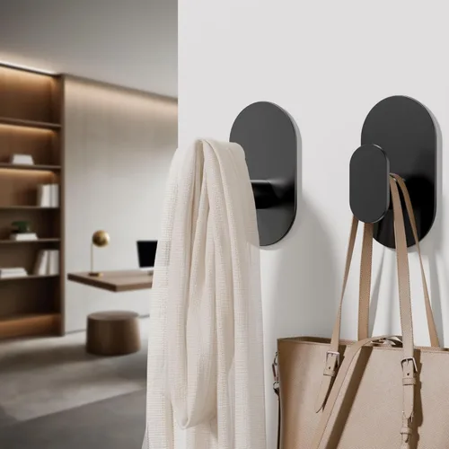 Vista 6 de Adhesive Towel Hooks - 4 Pack 26LB Extra Strong Heavy Duty Wall Hooks for Bathroom/Shower Door Hanging Coat, Robe, Towel, Dogs' Leads and Collars