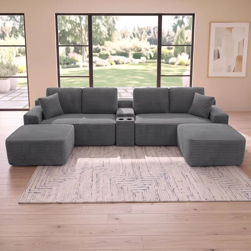 Vista 25 de sofás deshuesados en forma de U de 130", negro modular del sofá seccional