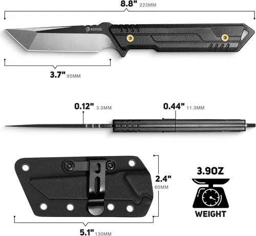 Vista 6 de NedFoss EDC Cuchillo de hoja fija con funda, cuchillo táctico de hoja tanto de acero AUS-8 de 4 pulgadas con mango G10, cuchillos pequeños EDC