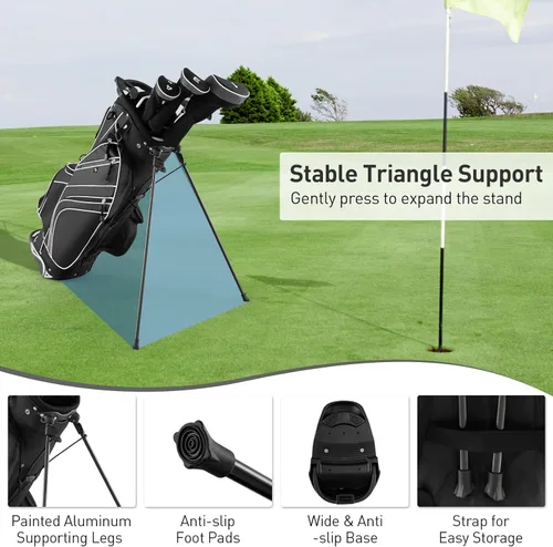 Vista 5 de Goplus Bolsa de golf ligera para palos de golf con divisores superiores de 6 vías, 8 bolsillos, bolsa refrigeradora, capucha para lluvia, correa