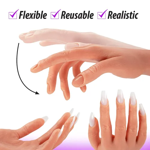 Vista 4 de Mano profesional de práctica de silicona para uñas acrílicas, mano completa para practicar arte de uñas, acrílico, técnicas de gel por artistas