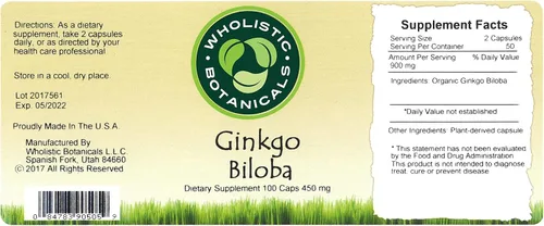 Vista 5 de Ginkgo Biloba Capsule — Suplemento de memoria para el cerebro — Suplemento energético — 100 ct