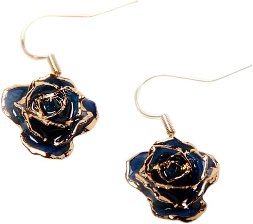 Eternal Rose Pendientes colgantes de oro de 24 quilates con flor de rosa real para mujer Azul terciopelo