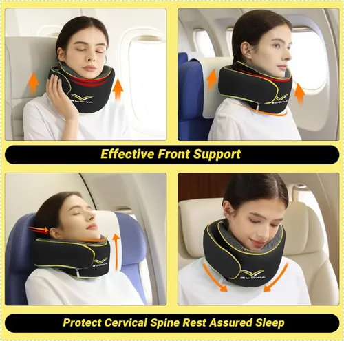 Vista 5 de Glowa Almohada de viaje, almohada para el cuello para avión y automóvil. Actualización en 2025, rango ajustable más amplio. Efecto de soporte Negro