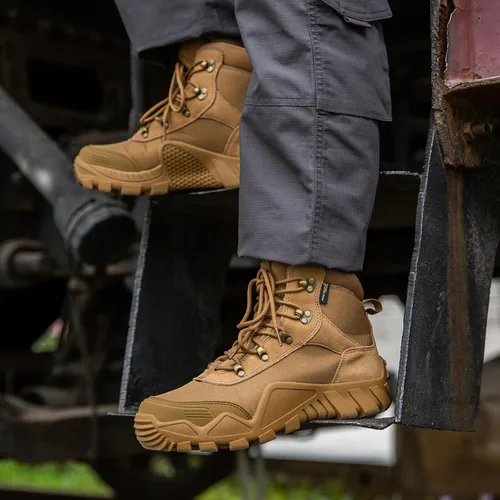 Vista 6 de Free Soldier - Botas tácticas militares de cuero de gamuza para hombre, para trabajo, combate, caza