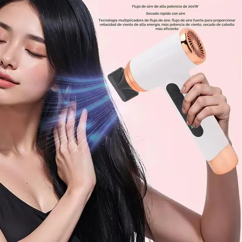 Vista 4 de Secador de pelo rosa inalámbrico, 15000 mAh recargable con carga USB, viento frío y caliente para viajes y campamentos