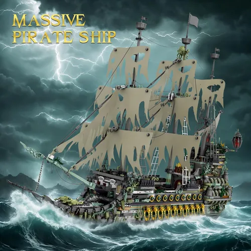 Vista 2 de JMBricklayer Set de Construcción de Barco Pirata para Adultos - Modelo de Barco Fantasma el Holandés Errante, 5865 Piezas