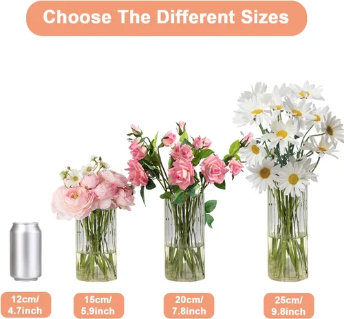 Vista 7 de Gute Jarrones de vidrio de 6 pulgadas para decoración, florero para decoración del hogar, moderno jarrón transparente decorativo para centros