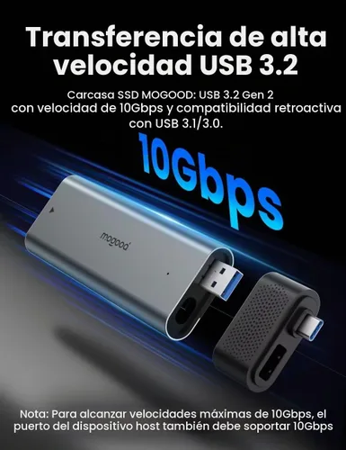 Vista 4 de MOGOOD Carcasa SSD, adaptador NVMe USB 3.2 Gen 2, funda USB tipo C M.2