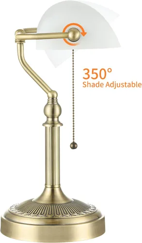 Vista 7 de Newrays Lámpara de Escritorio Tradicional de Banquero de Vidrio con Interruptor de Cadena y Enchufe
