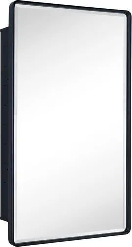 Vista 15 de TEHOME Botiquín de baño empotrado con marco de metal dorado cepillado con espejo rectangular redondeado con espejo biselado de 16 x 24 pulgadas