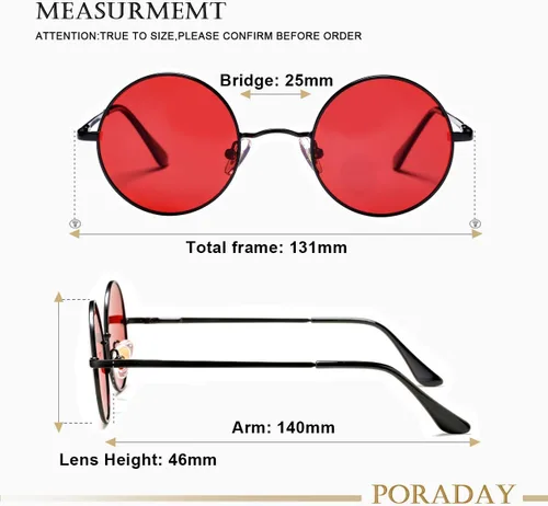 Vista 7 de PORADAY Circle Lennon - Gafas de sol polarizadas redondas retro, estilo hippie, gafas de sol de círculo pequeño