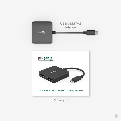 Vista 8 de Plugable Adaptador USB C a HDMI para monitores duales 4K 60Hz, compatible con Windows, Chromebook, USBC Thunderbolt USB4, MST Extended Display Type