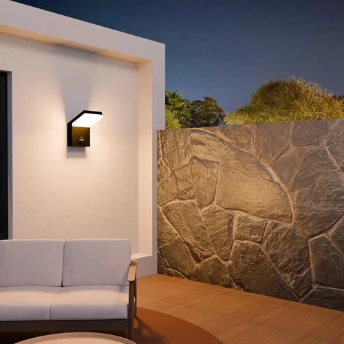 Vista 5 de Lámpara de pared con sensor de movimiento al aire libre, lámpara LED negra para porche, lámpara de montaje en pared exterior IP54 impermeable
