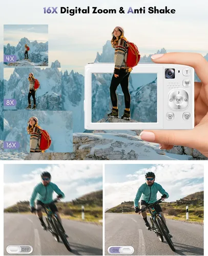 Vista 5 de Cámara digital 4K, cámaras de enfoque automático de 48 MP para fotografía, cámara compacta de vlogging con cámara frontal y trasera, cámaras