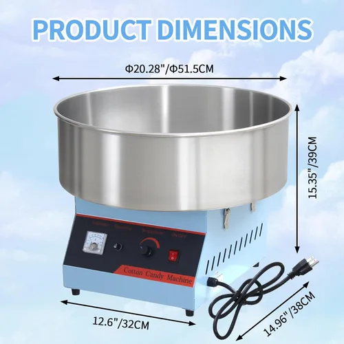 Vista 2 de Máquina eléctrica de algodón de azúcar de 1000 W, máquina de hilo dental comercial con cuenco de acero inoxidable, perfecta para el hogar, carnaval