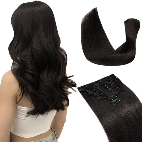 Vista 29 de Extensiones de cabello con clip, cabello humano Remy, extensiones de cabello largo lacio de una pieza con 5 clips, con gancho para colgar