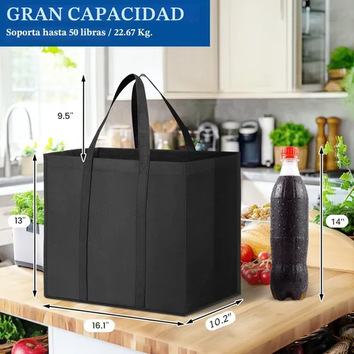 Vista 4 de WISELIFE Bolsas de compras reutilizables para comestibles, paquete de 10 bolsas grandes plegables a granel, bolsas ecológicas para productos