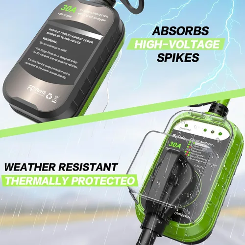 Vista 7 de EyGde Protector de sobretensiones para RV de 30 amperios, analizador de circuito RV con cubierta impermeable, protector de voltaje de potencia