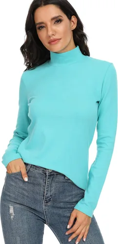 Vista 2 de HieasyFit Camiseta térmica básica de algodón con cuello alto falso para mujer