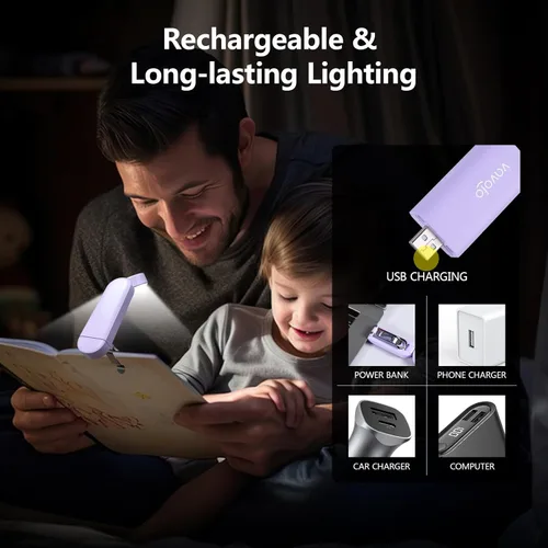 Vista 6 de VAVOFO - Luz de lectura recargable USB con clip, bloqueo de luz azul, luz de lectura con marcador de ámbar para gusanos de libros con cuidado