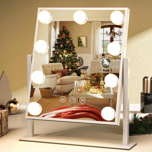 Vista 8 de ZL ZELing Espejo de tocador con luces, espejo de maquillaje grande de 23 pulgadas con luces LED, luz táctil inteligente regulable de 3