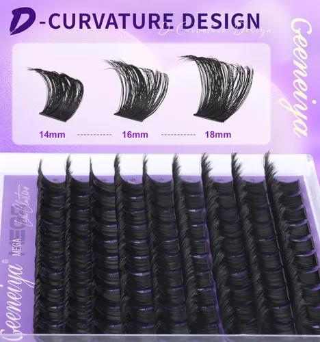 Vista 3 de Geeneiya Extensiones de pestañas en racimo de pestañas con volumen 200D, extensiones de pestañas en racimo de curvatura D, pestañas