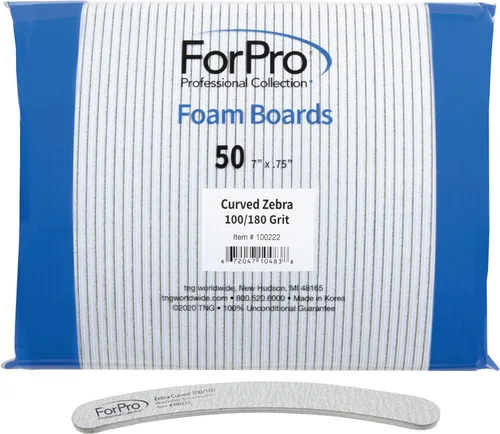 Vista 5 de ForPro Professional Collection Zebra - Tabla de espuma curvada, grano 100/180, limas de uñas de manicura y pedicura de doble cara, 7 pulgadas