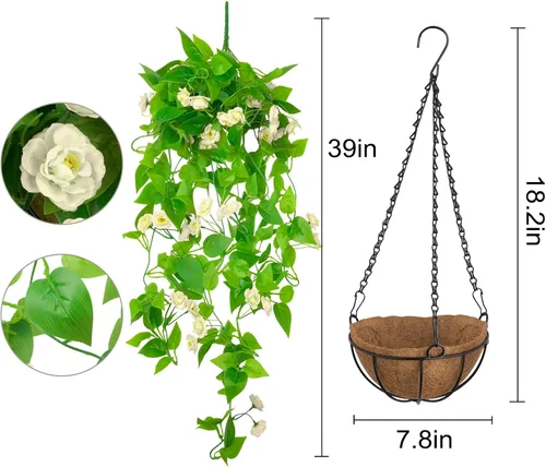 Vista 2 de Plantas colgantes artificiales para decoración de primavera y verano, resistente a los rayos UV, tela de plástico sintética resistente a los rayos