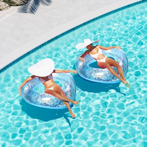 Vista 7 de Sumind 2 flotadores inflables de corazón para piscina, 47.3 x 39.4 pulgadas, flotadores de despedida de soltera en forma de corazón, tubo para boda