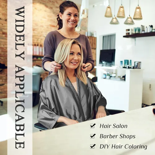 Vista 4 de Leumoi 8 batas de salón para peluquería, para cliente, con bolsillos para clientes y mujeres (gris)