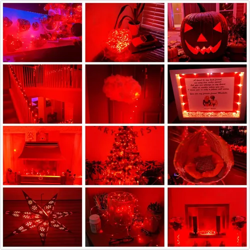 Vista 9 de Luces rojas de Halloween de 7 pies, funciona con pilas, luces LED de Navidad para interiores y exteriores, piezas centrales, guirnaldas, mesa