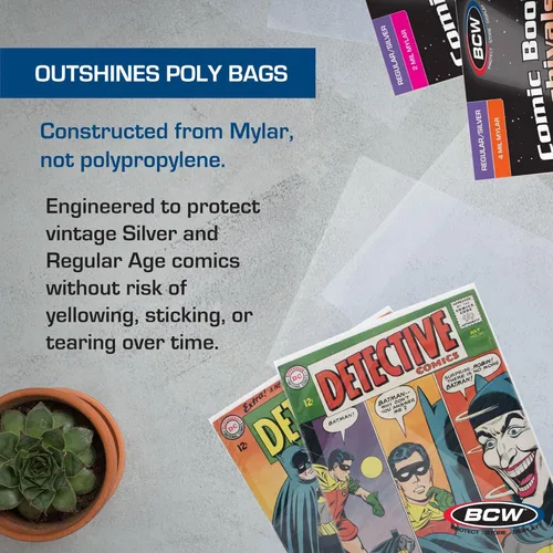 Vista 5 de BCW Silver Age Comic Mylar - Bolsas de archivo de 4 milésimas de pulgada de grosor Bolsas de poliéster Mylar para cómics Se adapta a Silver Age