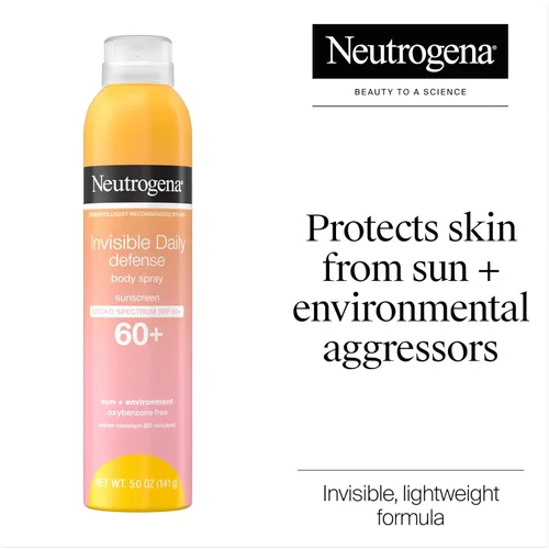 Vista 2 de Neutrogena Invisible Daily Defense - Protector solar corporal en aerosol, amplio espectro SPF 60+, libre de oxibenzona y resistente al agua
