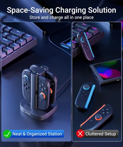 Vista 7 de Syntech Premium Controller Charger Dock Compatible with Nintendo Switch 2 JoyCon Accessories, 4-in-1 Fast Charging Station with LED Indicators USB-A